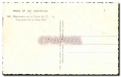 Paris e suas maravilhas — Panorama sobre o Palácio de Chaillot — Editor GUY — Verso
