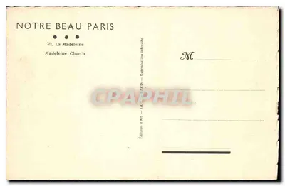 A Madeleine — Paris — Edições d'Art GUY — Verso
