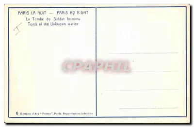 La Tombe du Soldat Inconnu — Paris — Éditions d'Art 'Patras' — Verso