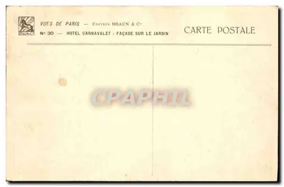 Hôtel Carnavalet — façade sur le jardin — Édition Braun & Cie, N° 30 — Verso