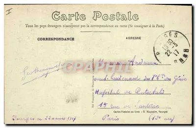 Bourges — Pałac Jacques-Cœur, wejście — Karty pocztowe w dużych ilościach — Rewers