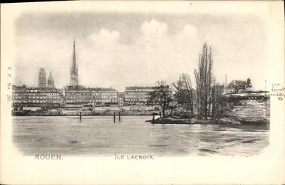 Rouen. Wyspa Lacroix — widok Seiny z katedrą — wydawca V.R. Nr 261