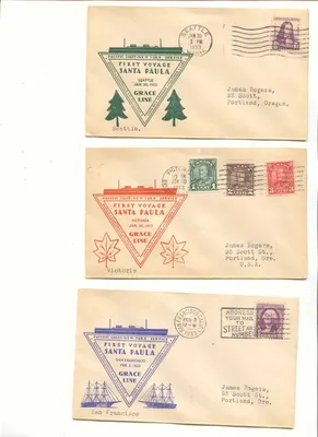 Canadá SS Santa Paula Primeira viagem conjunto completo de 12 envelopes 1 para cada porto Victoria a NYC via Canal SCArCE (carta)