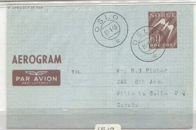Noruega Aerograma aerogramme AlS 2 usado em 1949 (Norge Noruega estacionário entier postal)