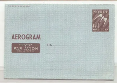 Noruega Aerograma aerogramme AlS 2 MINT (Norge Noruega estação fixa postal)