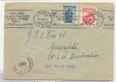 Austria 1949 censura civil para Australia surface (osterreich carta autriche)