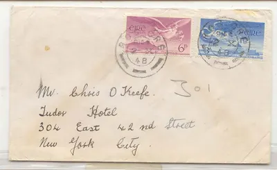Irlandia 1948 poczta lotnicza do Nowego Jorku (karta pocztowa Irlandii)