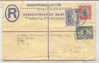 África do Sul C7 1939 correio registrado para os EUA (correio postal estacionário África do Sul navio navio)