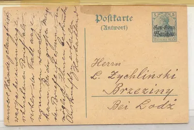 Ocupação alemã da Polônia 1915 cartão de resposta usado de Berlim (stationary Polska)