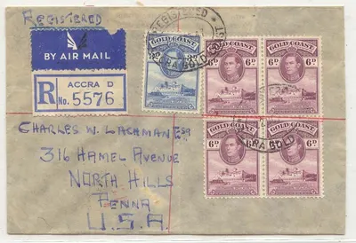 Carta Gold Coast Cote d'or 1947 para os Estados Unidos Ghana