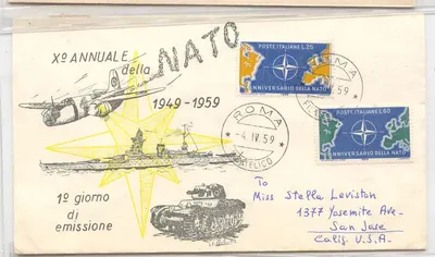 Itália 1959 NAtO FDC OTAn 1er jour (lettre cover italie tank avion bateau militaire)