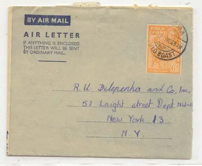 Costa do Ouro AlFG 1 para EUA 1948 aerograma (estampado postal estacionário Cote d'Or)
