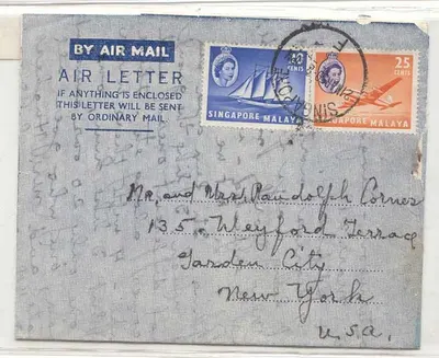 Singapura Malásia 1969 Als para EUA aerograma (material postal completo Singapura)