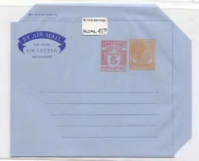 Singapura Bilhete postal antigo #4 MINT aerograma (entier postal stationary Singapura) RaRe
