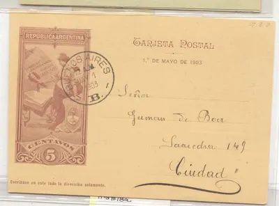 Argentina Primeiro dia 1903 Estação Estacionária Pedro Diaz Colodrero (entier postal)