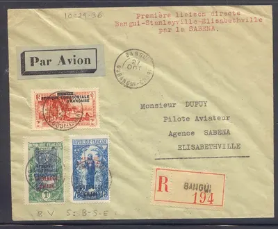Oubangui Chari 1º voo Bangui Stanleyville Elisabethville pela Sabena 27 10 1936 (primeiro voo congo) RaRe