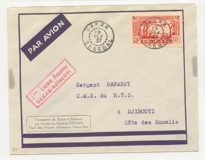 Senegal Voo Dakar Djibouti (Costa das Somalis) 19 FEV 1937 (ligação Dakar Djibouti 1º voo primeiro voo) RaRe