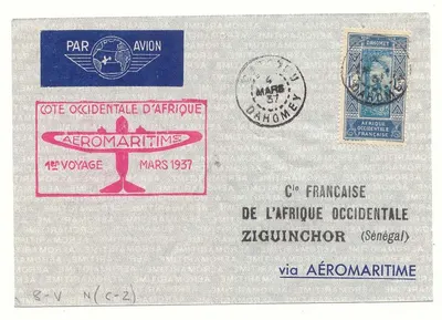 Dahomey Cotonou para Ziguinchor (Senegal) 4 MAr 37 aeromarítimo (voo flight)
