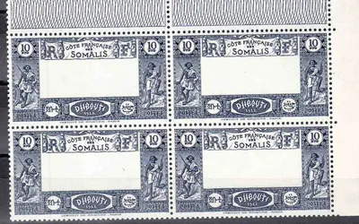 Cote Francaise dos Somalis Variedade Bloco de 4 do 10 c AvEC FOND Manquant Soberbo ** (Somali)