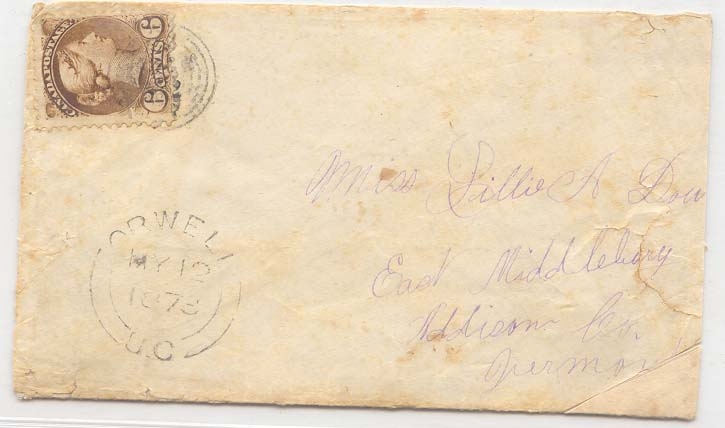 Canada #39 on 1873 Orwell UC ladies covers (cover lettre)