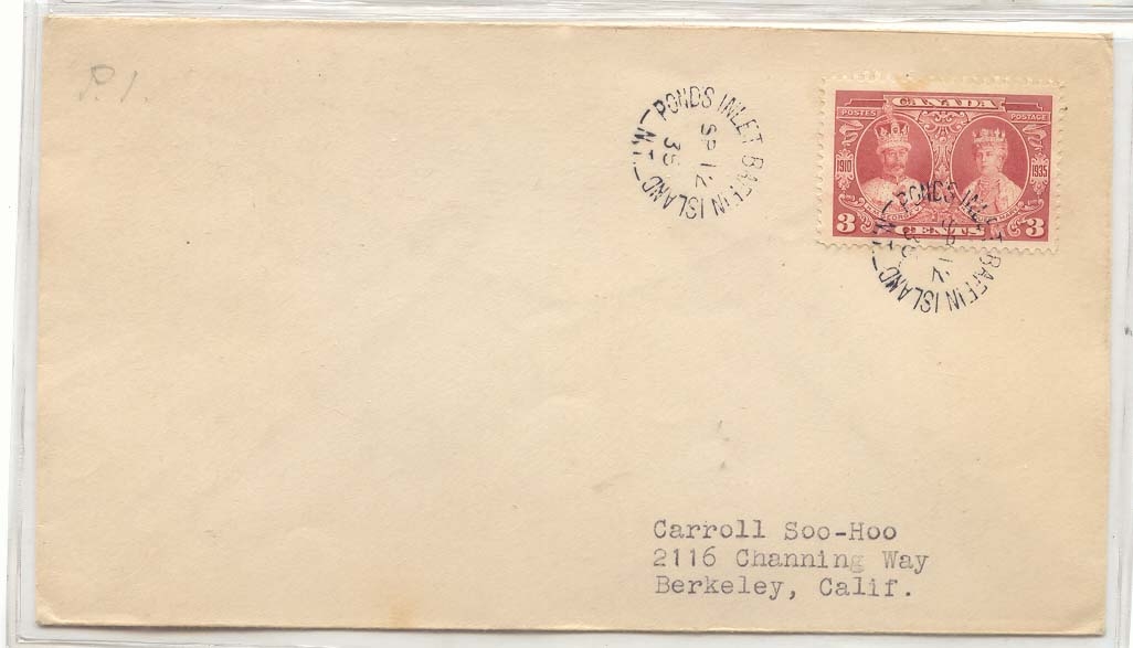 Canada Ponds Inlet Baffin Island NT 1935 (cover lettre)