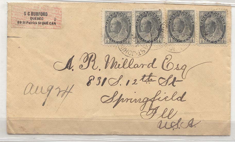 Canada #74 *4 on cover to US 1900 (cover lettre)