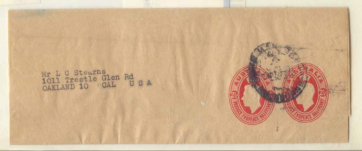 Australia 1950 PTPO wrapper Extremely scarce during this period (printed in small quantities) (entier stationary)