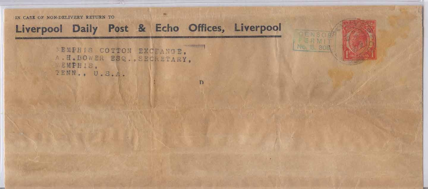 Great Britain 1941 PTPO wrapper 315 * 250 mm with censor Refolded (stationary entier postal)