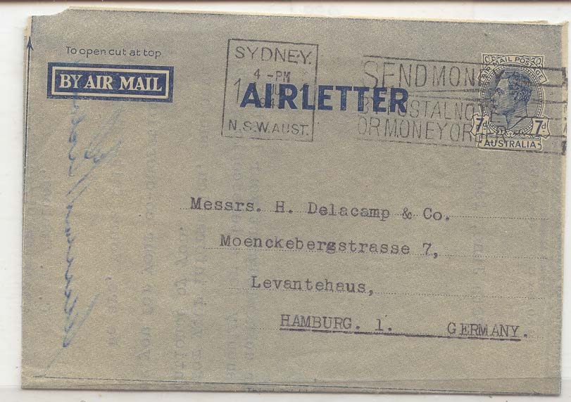 Australia AlS 2 used 1948 to Germany aerogram erogramme (australie entier postal)