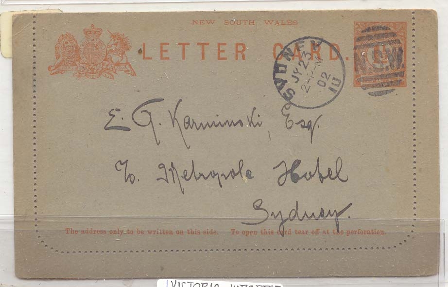 Australia New South Wales A7 Sydney 1902 (australie entier postal)