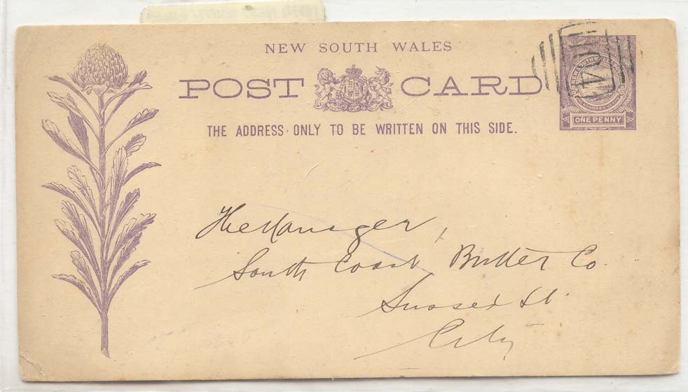 Austalie 1894 New South Wales card local use (Autralie stationary fleur flower plant)