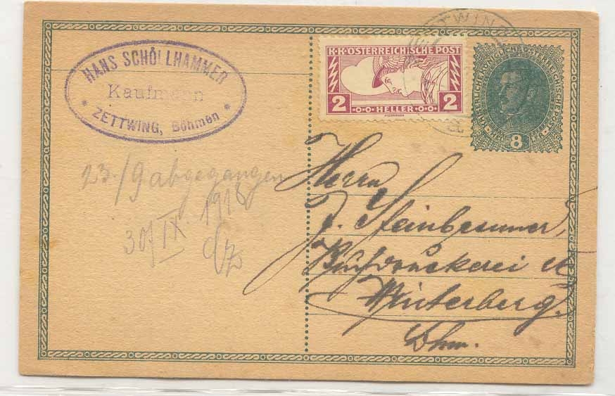 Austria 1919 QE 3 special handling stamp perf 11 1/2 on postal card (lettre osterreich briefe stationary autriche)
