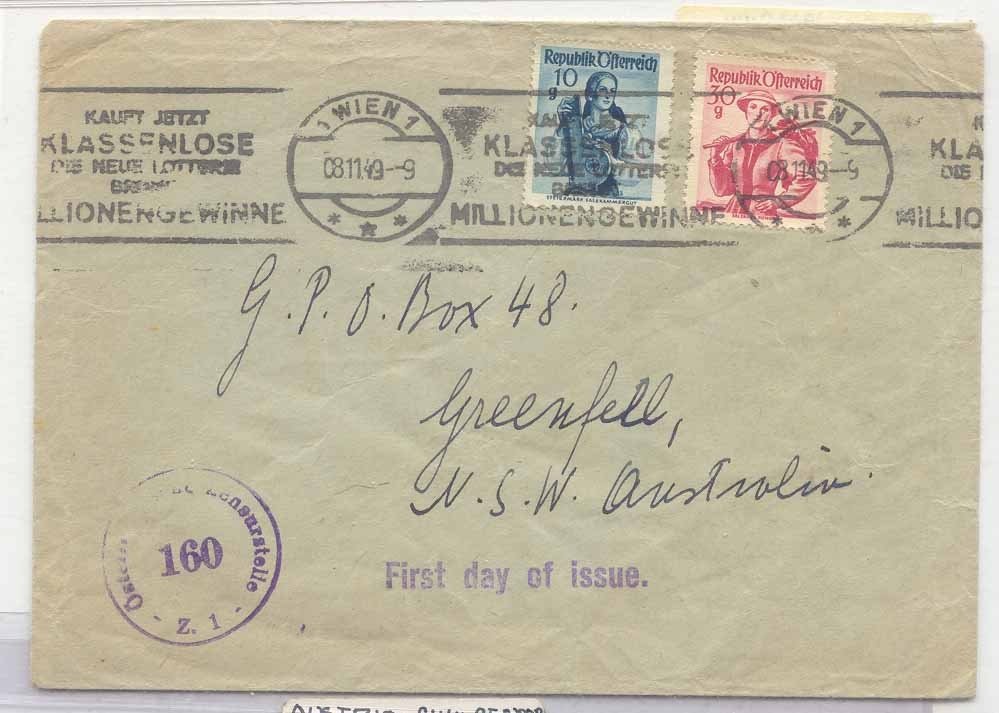 Austria 1949 civil censor to Australia surface (osterreich lettre autriche)