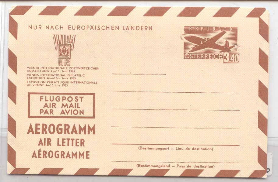 Austria LF 9 aerogram WIPA 1965 (osterreich lettre aerogramme autriche)