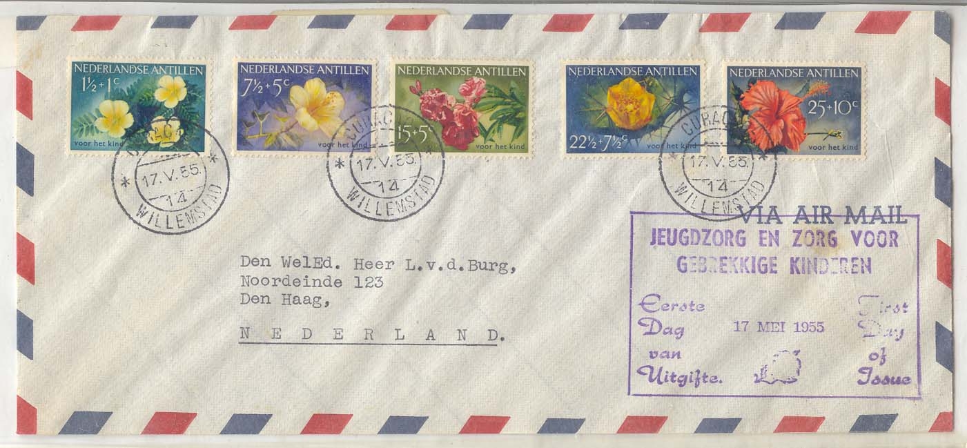 Dutch Antilla 1955 semi postal set on FDC (1er jour flowers fleurs plants)