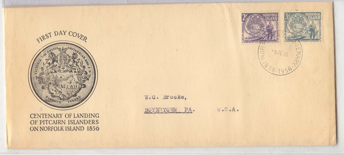 1956 Norfolk Islands FDCLanding of Pitcairn Islanders 1856 (lettre 1er jour)