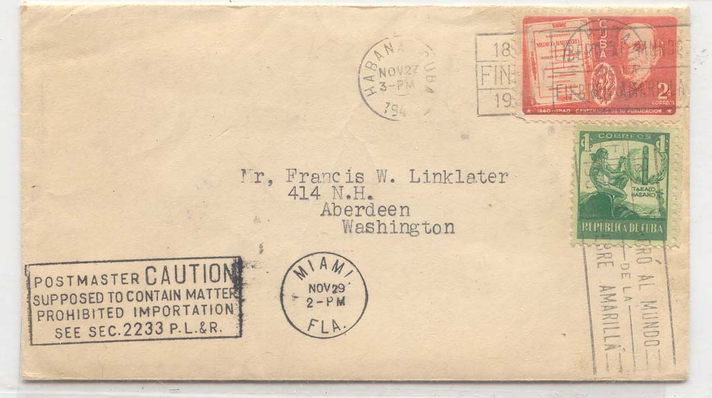 Cuba 1940 cuban lottery offer with contents very scarce uniersal machine