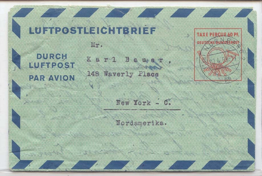 Germany Bundesrepublik AlS LF 7 aerogram aerogramme used 1953 (entier postal stationary)