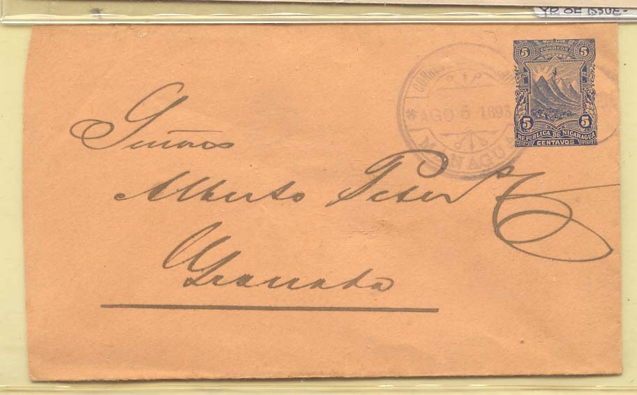 Nicaragua B19 used locally to Granada with backstamp 1893 first year of issue (entier postal stationary)