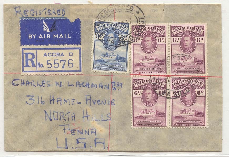 Lettre Gold Coast Cote d'or 1947 pour les Etats Unis Ghana
