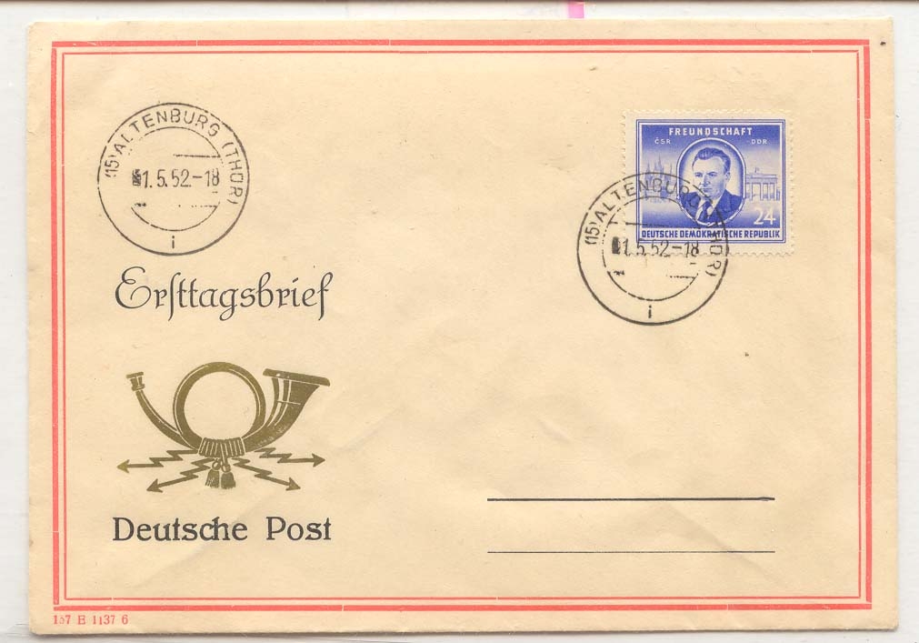 East Germany DDR Mi 302 FDC 1er jour 1 5 52 (lettre cover)
