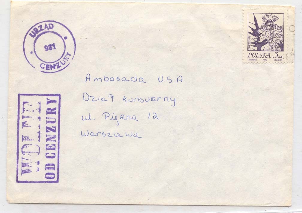 Poland Solidarity Movement Civil censor 1982 (lettre cover censure)