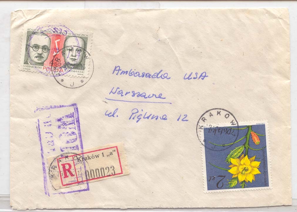 Poland Registered Solidarity Movement Civil censor 1982 (lettre cover censure)