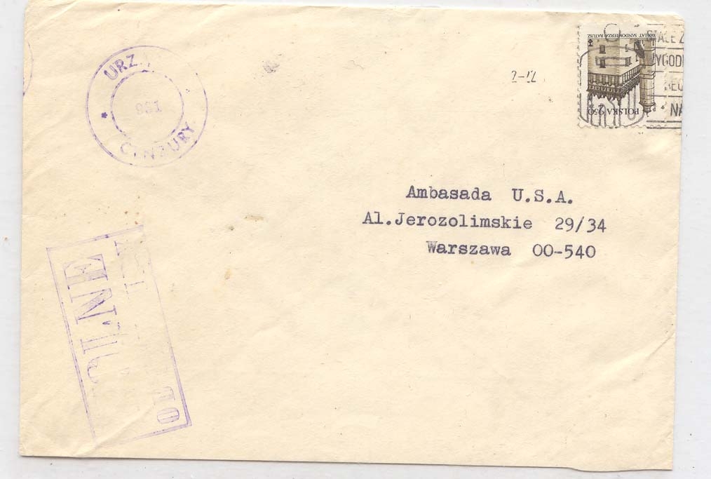 Poland Solidarity Movement Civil censor 1982 (lettre cover censure)