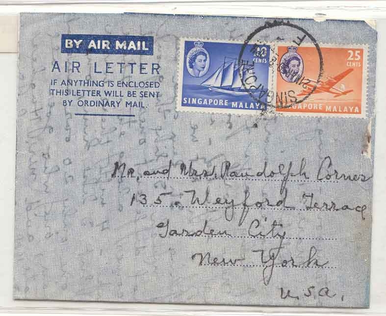 Singapore Malaya 1969 Als to US aerogram aerogramme (entier postal stationary Singapour)