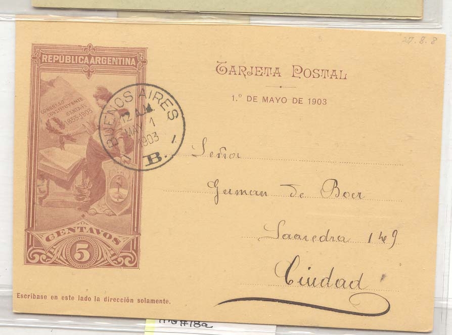 Argentina First day 1903 Stationary Pedro diaz Colodrero (entier postal)