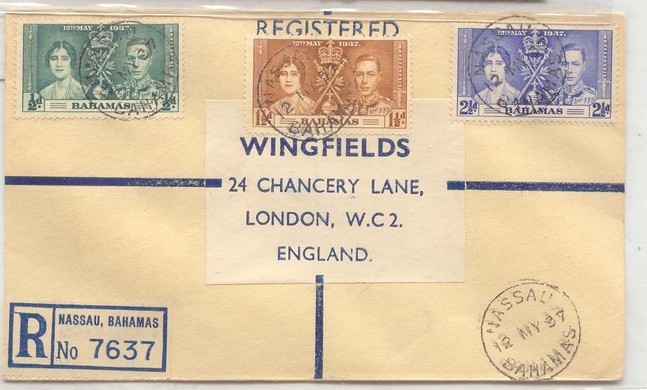 Bahamas FDC registered Coronation 1937 (lettre cover)