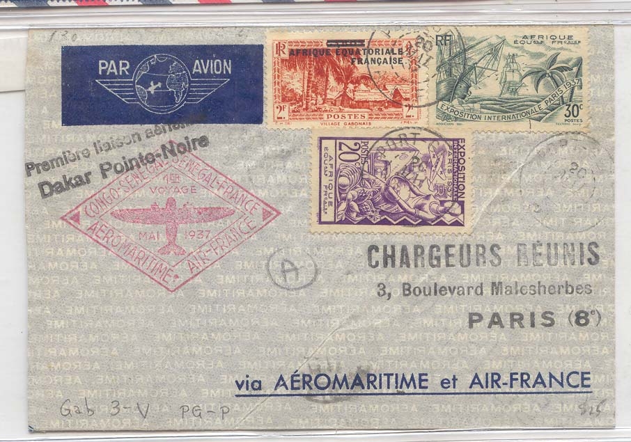Senegal 1er vol Dakar Pointe Noire 20 mai 1937 (1st flight lettre)
