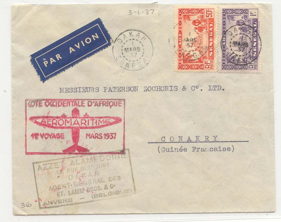Senegal Dakar Conakry 1er vol 1 MAr 1937 (flight)